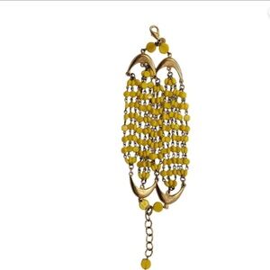 Retired Signed David Aubrey Yellow Bead Chain Bracelet With Gold Toned Moons